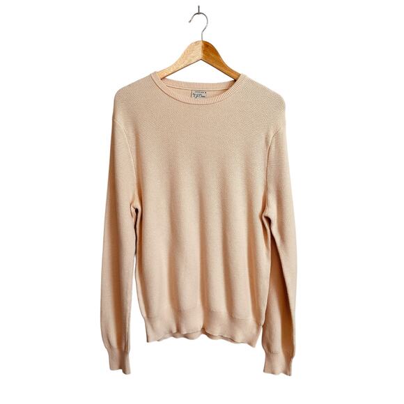 NEW J Crew Silk Cotton Pique Stitch Light Pale Pink Peach Crewneck Sweater Large - Picture 1 of 5